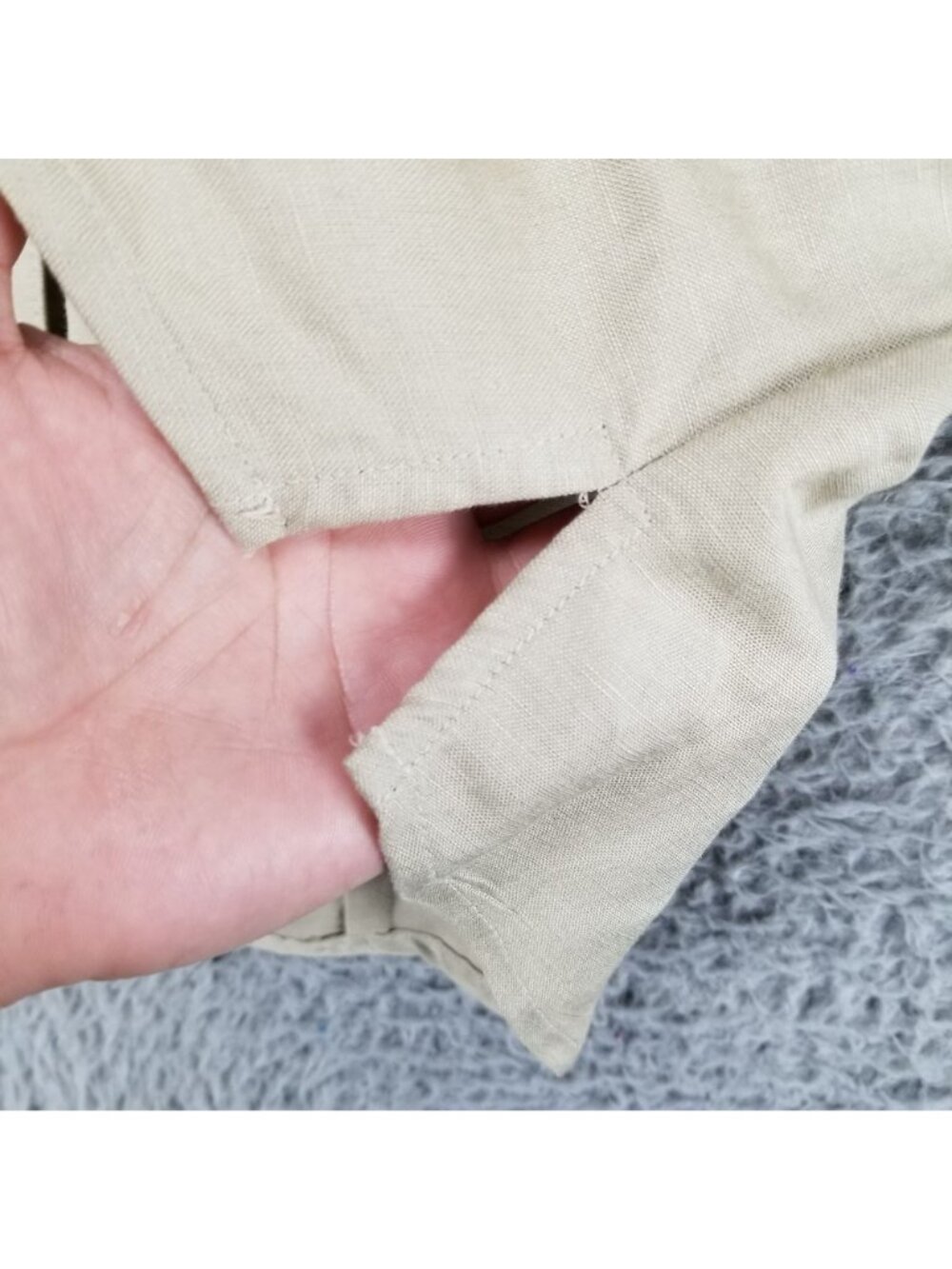 East 5th Shirt Womens Medium Tan Linen Blend Button Up 3/4 Sleeve Collared Top - Picture 5 of 11